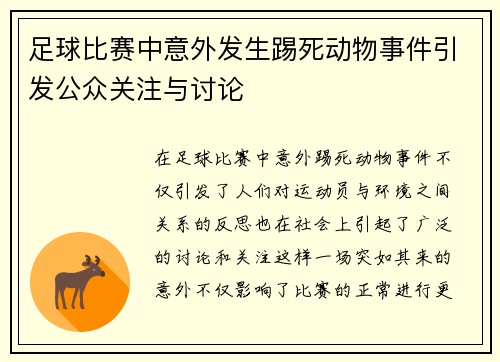 足球比赛中意外发生踢死动物事件引发公众关注与讨论