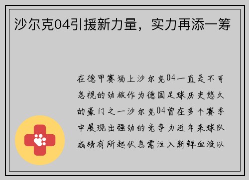 沙尔克04引援新力量，实力再添一筹