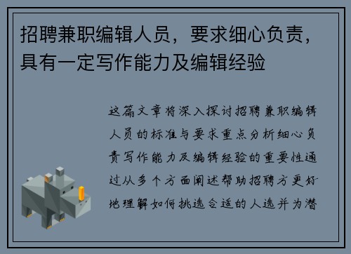 招聘兼职编辑人员，要求细心负责，具有一定写作能力及编辑经验