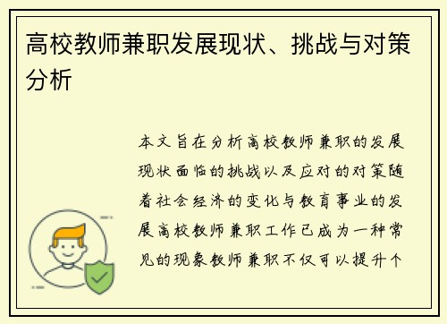 高校教师兼职发展现状、挑战与对策分析